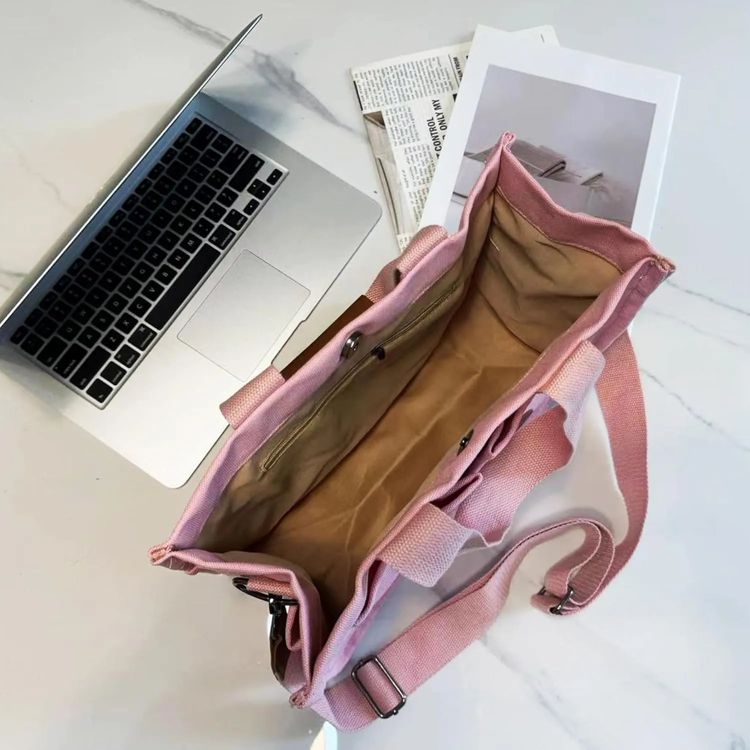 Canvas Tote Bag with Multi-pocket for Women Handbags Casual Hobo Crossbody Messenger Shoulder Bag