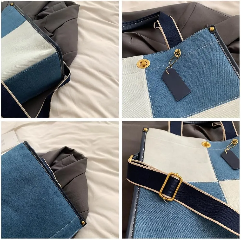 Canvas Tote Bag Women Large Denim Shoulder Bag Vintage Satchels Cute Hobo Bags Work Travel College Casual Tote Handbag