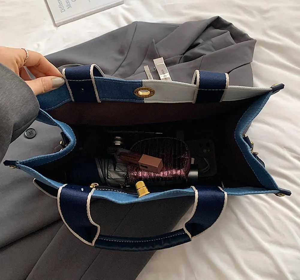 Canvas Tote Bag Women Large Denim Shoulder Bag Vintage Satchels Cute Hobo Bags Work Travel College Casual Tote Handbag
