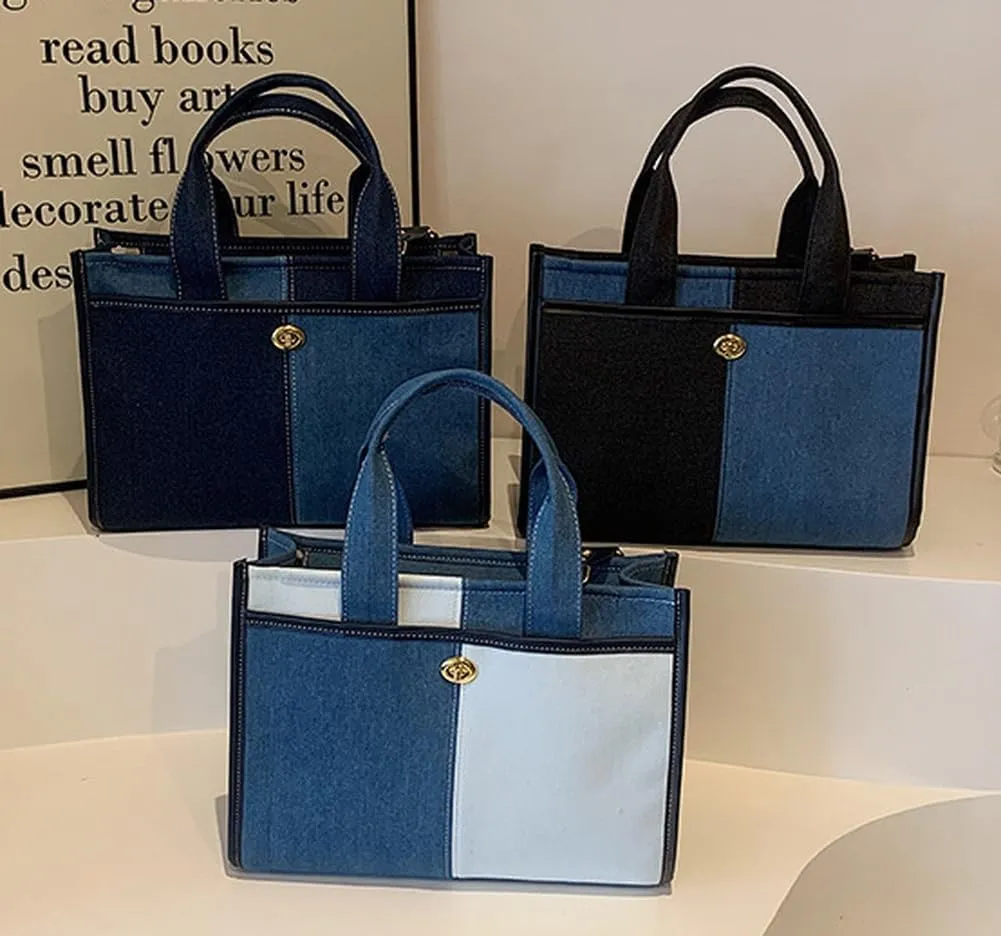Canvas Tote Bag Women Large Denim Shoulder Bag Vintage Satchels Cute Hobo Bags Work Travel College Casual Tote Handbag