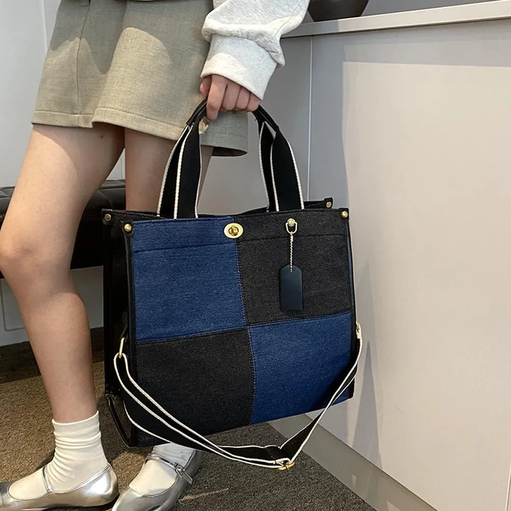 Canvas Tote Bag Women Large Denim Shoulder Bag Vintage Satchels Cute Hobo Bags Work Travel College Casual Tote Handbag
