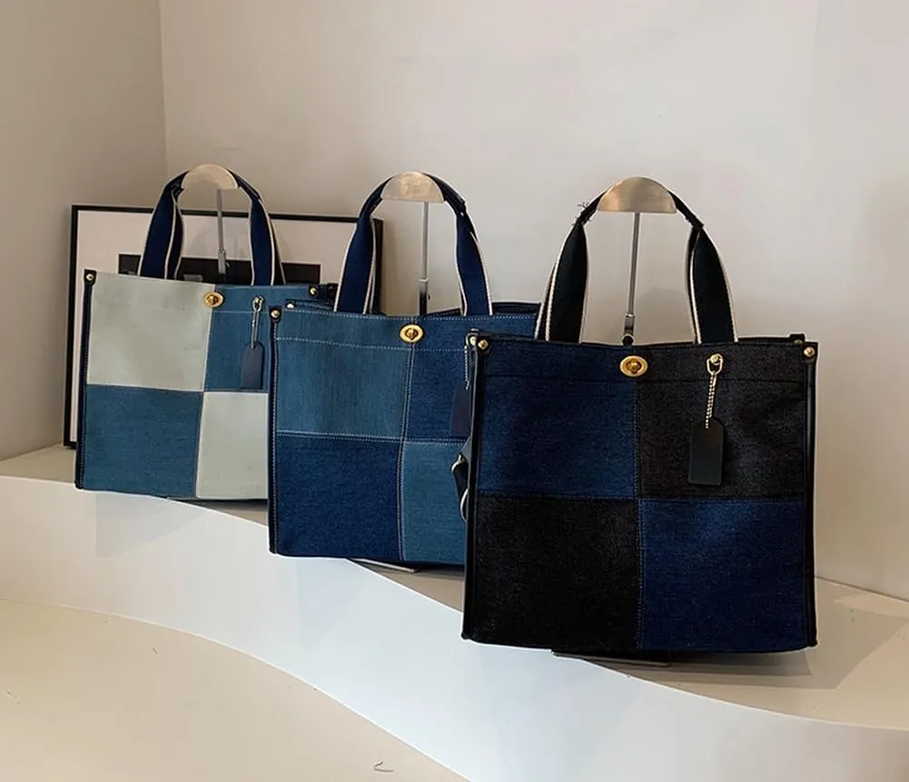 Canvas Tote Bag Women Large Denim Shoulder Bag Vintage Satchels Cute Hobo Bags Work Travel College Casual Tote Handbag