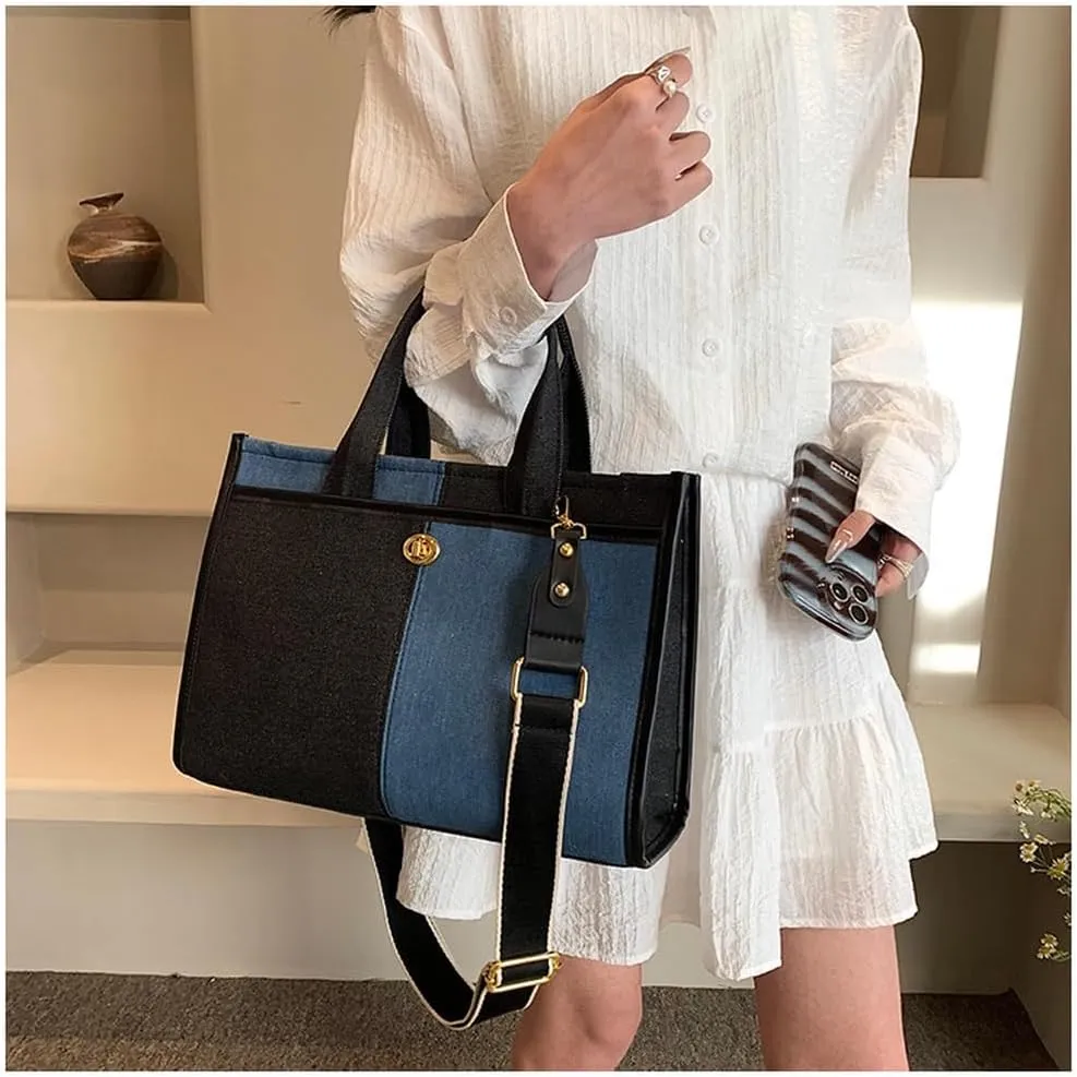 Canvas Tote Bag Women Large Denim Shoulder Bag Vintage Satchels Cute Hobo Bags Work Travel College Casual Tote Handbag