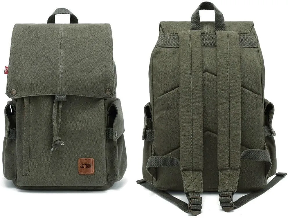 Canvas Vintage Backpack Casual Outdoor Daypack Rucksack for Men Women 15.6inch Laptop Hiking Travel Backpacks (ARMY GREEN)