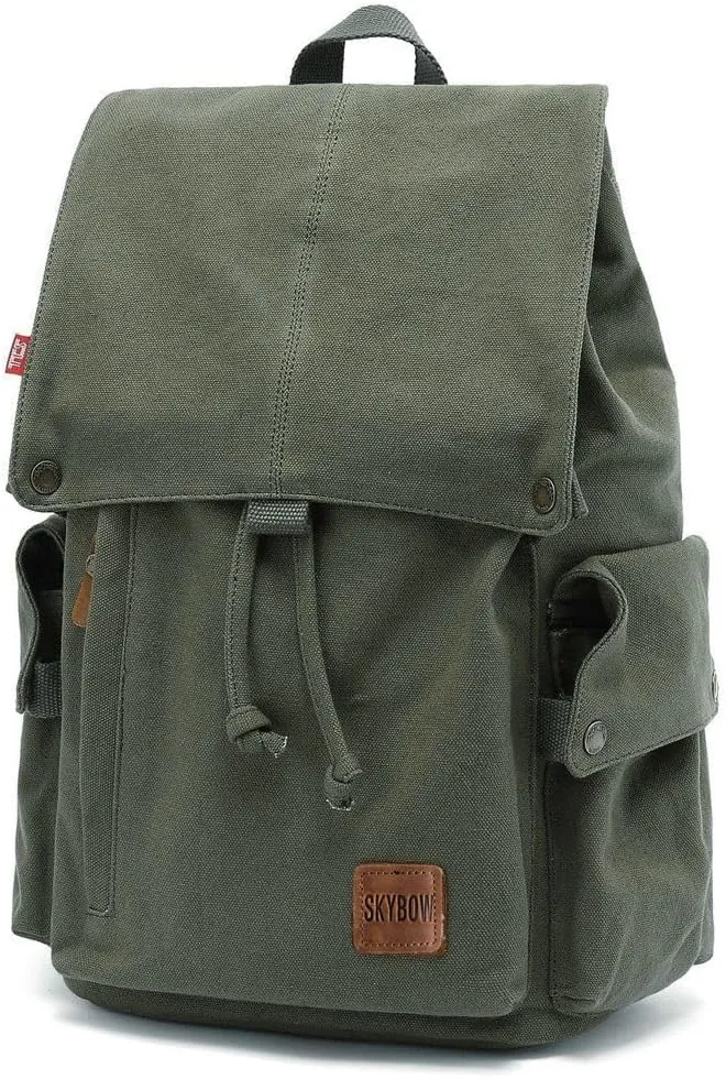 Canvas Vintage Backpack Casual Outdoor Daypack Rucksack for Men Women 15.6inch Laptop Hiking Travel Backpacks (ARMY GREEN)