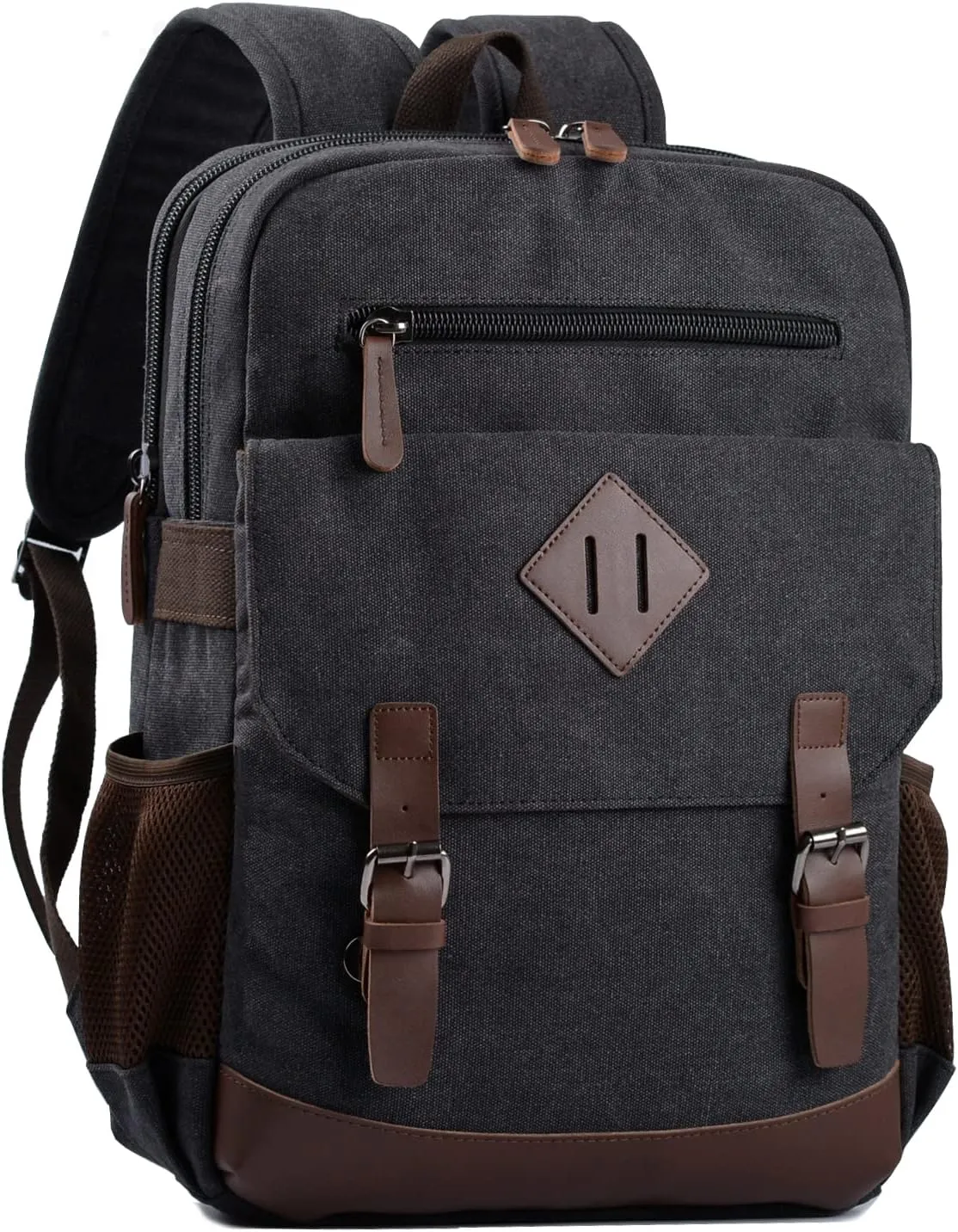 Canvas Vintage Laptop Backpack for Women Men, College Bookbag Fits 15.6 Inch Laptop (Black)