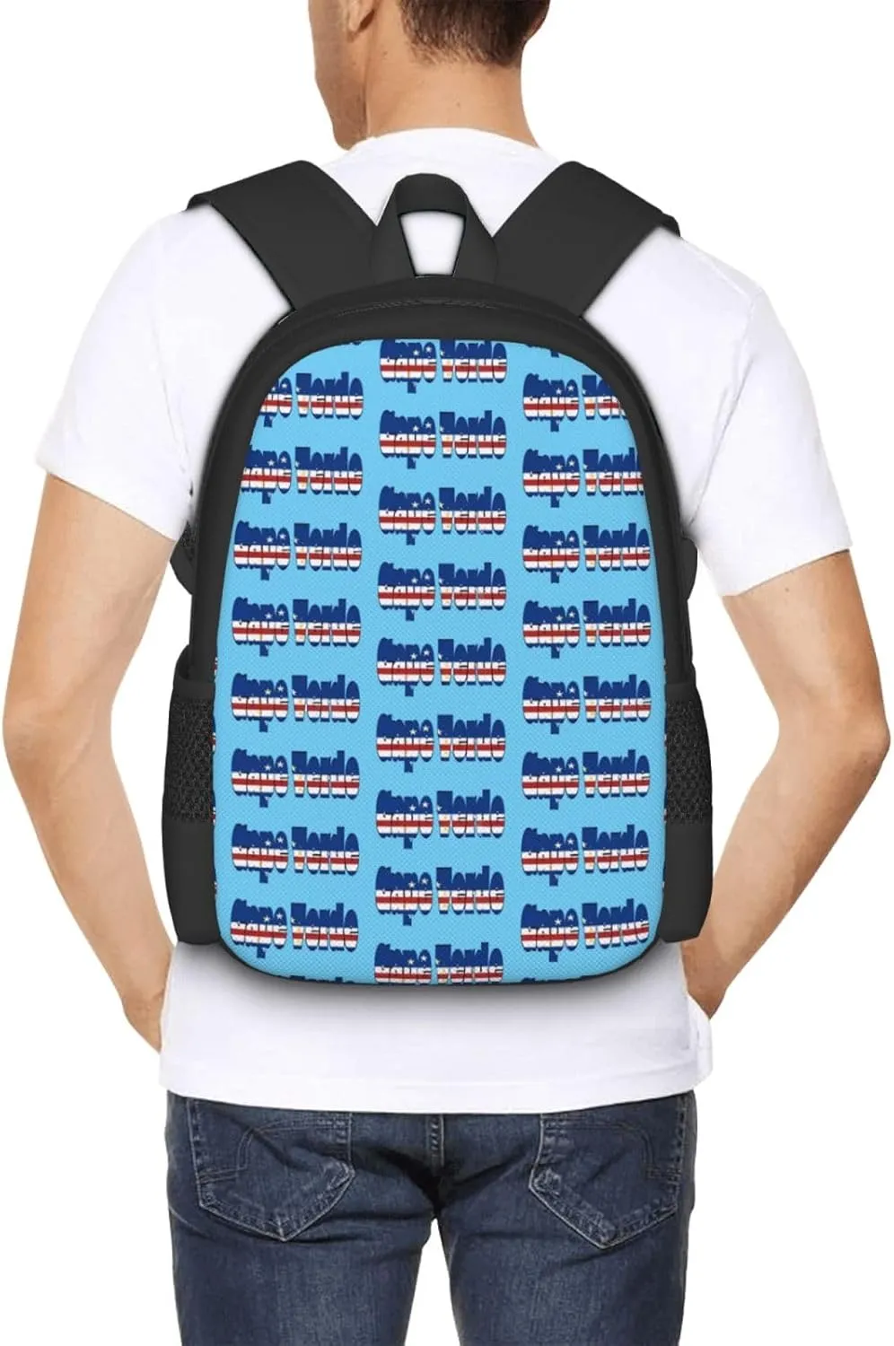 Cape Verde Cape Verdean Flag Casual Backpack Large Capacity Backpacks 15 Inch Laptop Back Pack Travel Rucksack Daypack Commuter Bags with Adjustable Strap for Camping