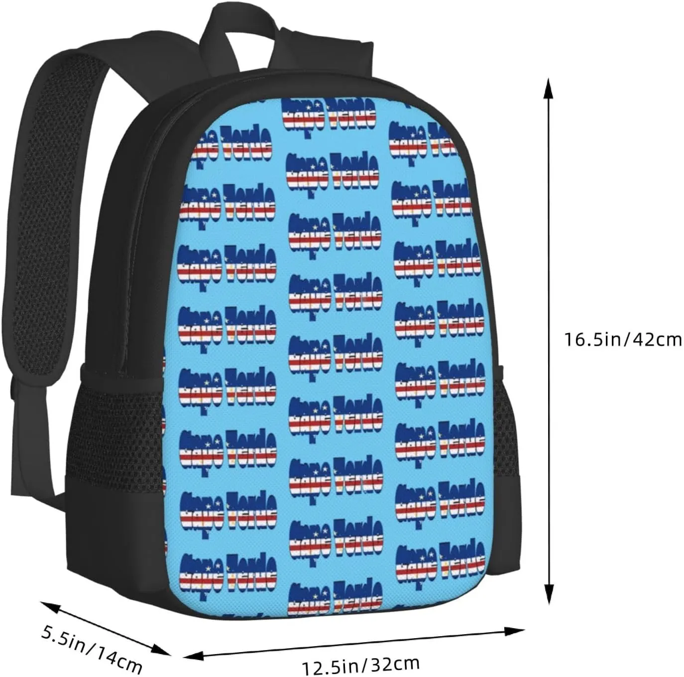 Cape Verde Cape Verdean Flag Casual Backpack Large Capacity Backpacks 15 Inch Laptop Back Pack Travel Rucksack Daypack Commuter Bags with Adjustable Strap for Camping