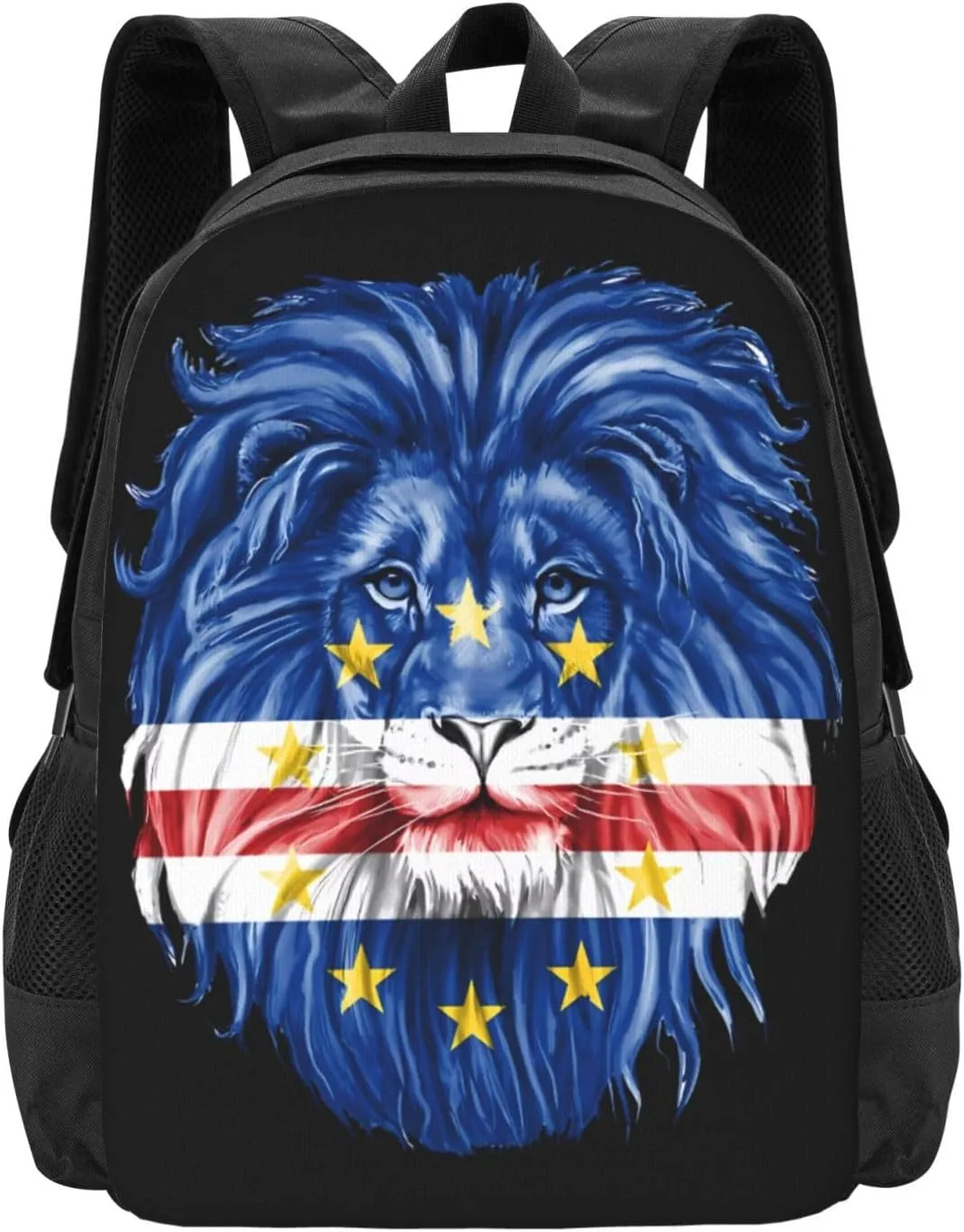 Cape Verde Lion Flag Casual Backpack Large Capacity Backpacks 15 Inch Laptop Back Pack Travel Rucksack Daypack Commuter Bags with Adjustable Strap for Camping