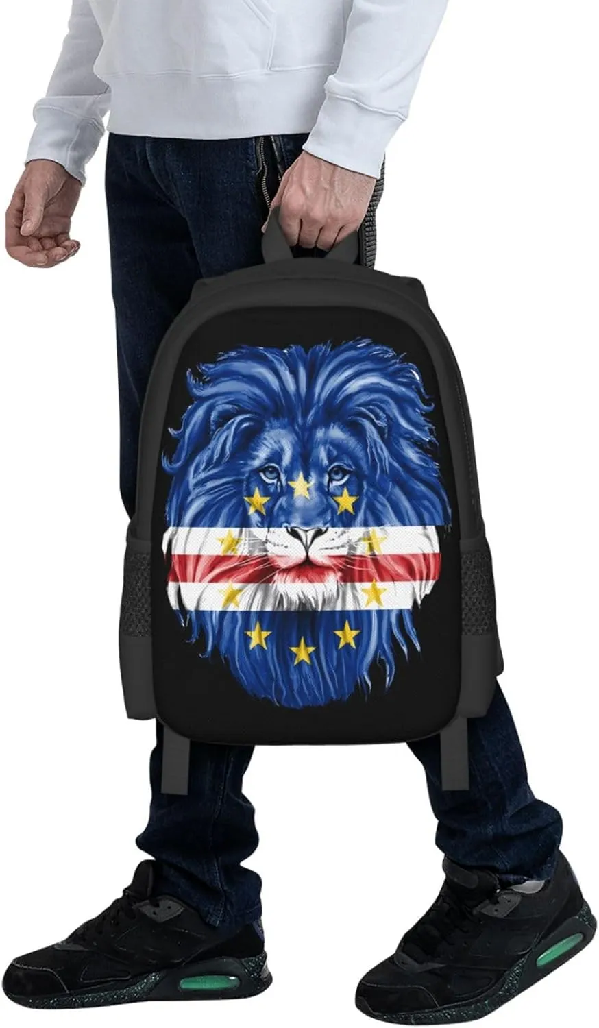 Cape Verde Lion Flag Casual Backpack Large Capacity Backpacks 15 Inch Laptop Back Pack Travel Rucksack Daypack Commuter Bags with Adjustable Strap for Camping