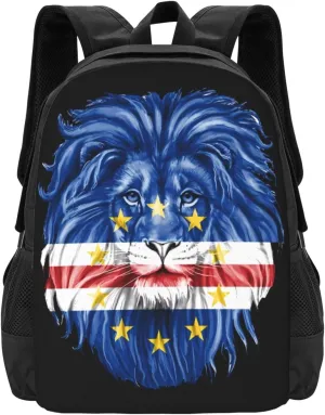 Cape Verde Lion Flag Casual Backpack Large Capacity Backpacks 15 Inch Laptop Back Pack Travel Rucksack Daypack Commuter Bags with Adjustable Strap for Camping