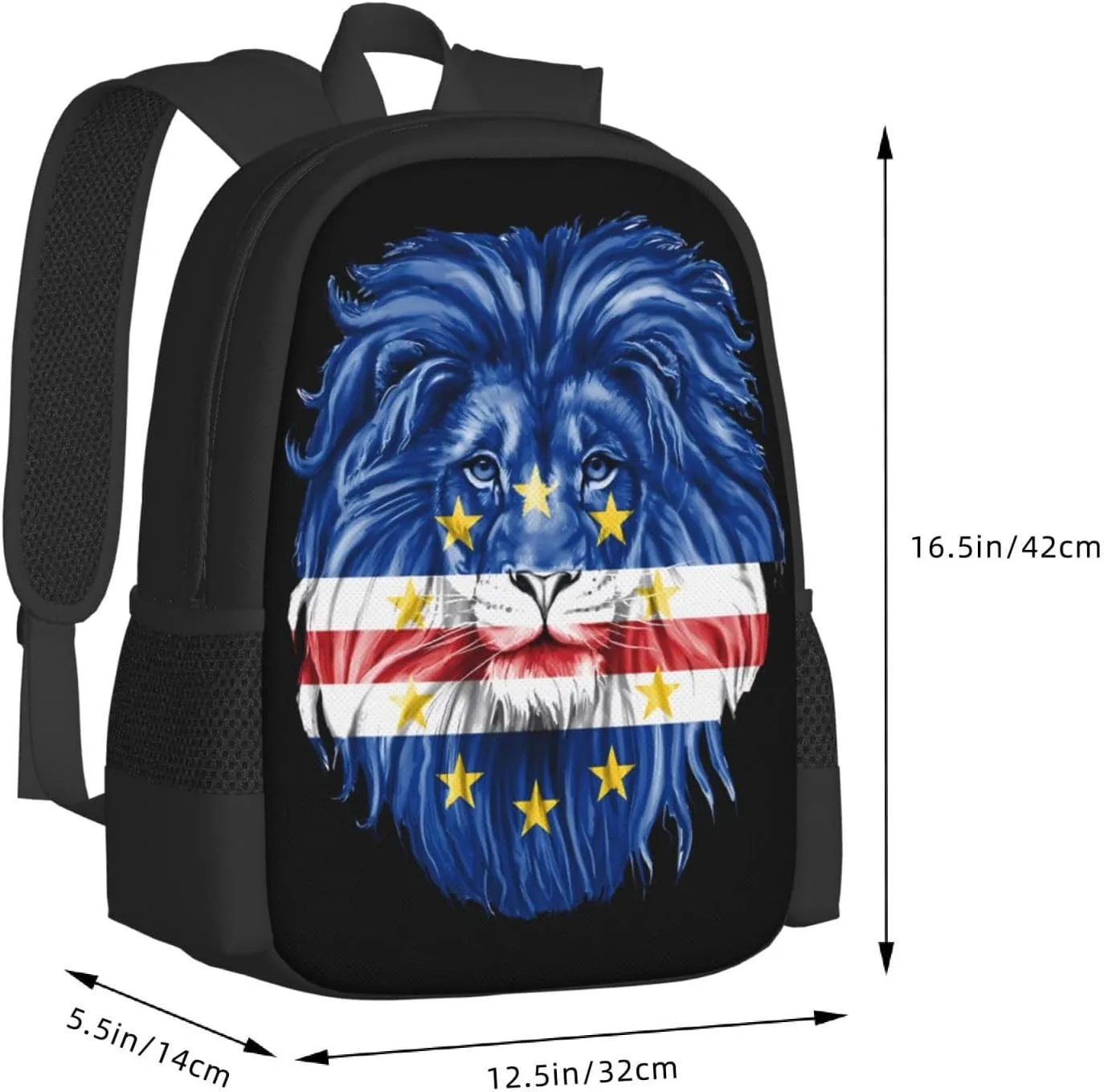 Cape Verde Lion Flag Casual Backpack Large Capacity Backpacks 15 Inch Laptop Back Pack Travel Rucksack Daypack Commuter Bags with Adjustable Strap for Camping