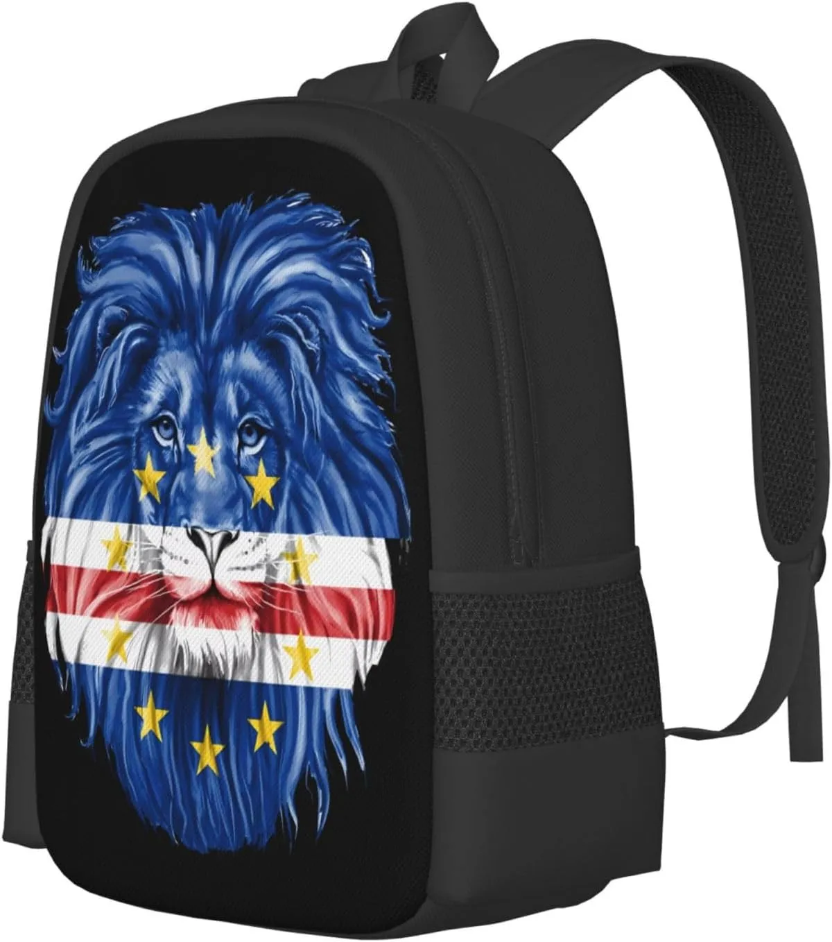 Cape Verde Lion Flag Casual Backpack Large Capacity Backpacks 15 Inch Laptop Back Pack Travel Rucksack Daypack Commuter Bags with Adjustable Strap for Camping