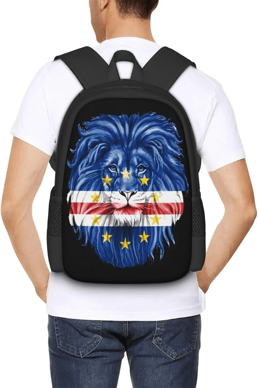 Cape Verde Lion Flag Casual Backpack Large Capacity Backpacks 15 Inch Laptop Back Pack Travel Rucksack Daypack Commuter Bags with Adjustable Strap for Camping