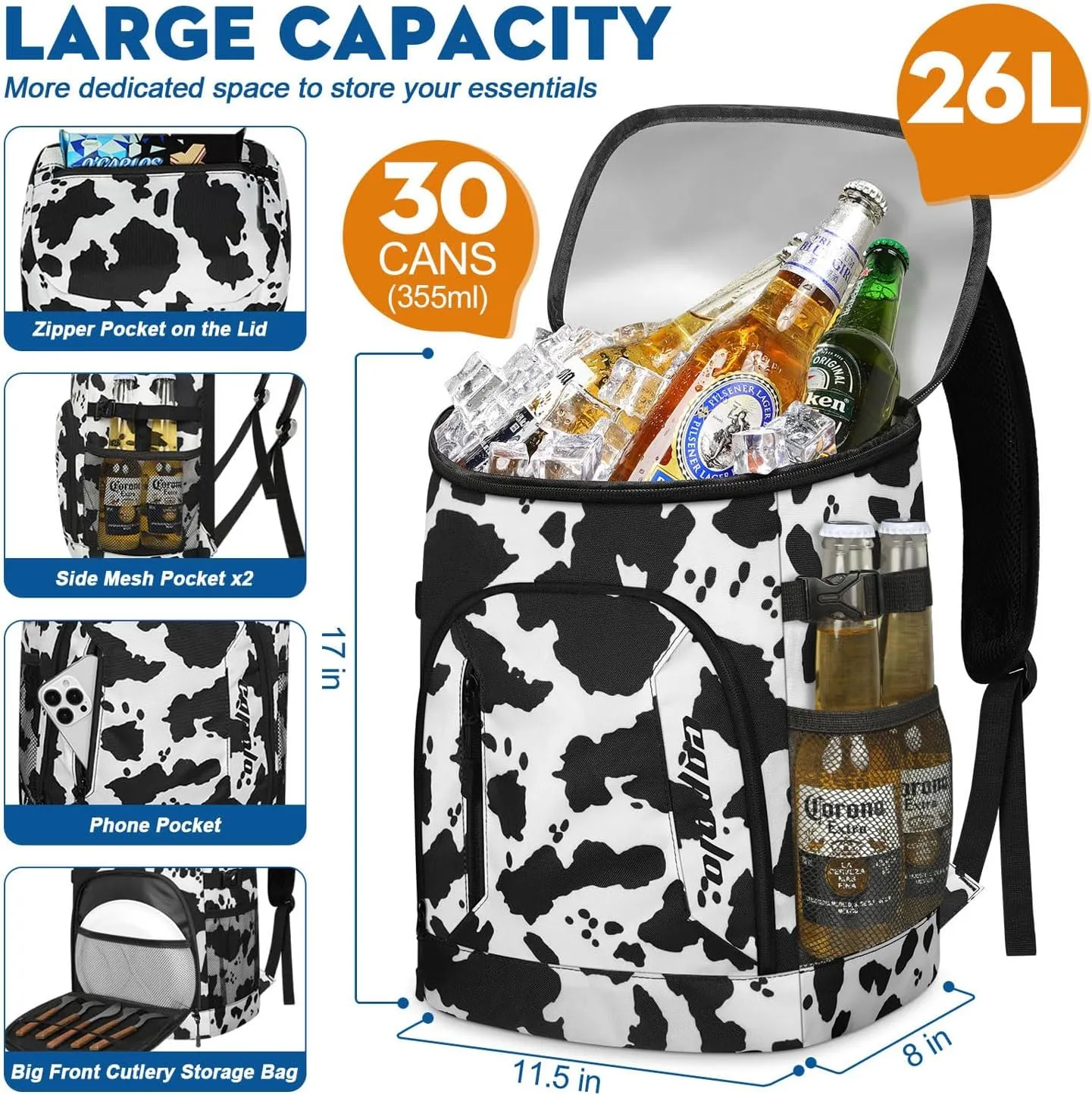 Capolo Cooler Backpack 30/45 Cans, Insulated Thermal Bag Beverage Soft Cooler Lunch Camping Travel Picnic Hiking for Men Women