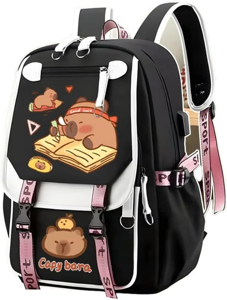 Capybara Print Backpack Gift for Women Polyester Bag Print Travel Bags Stylish Laptop Large Capacity Canvas Bag (Style B)