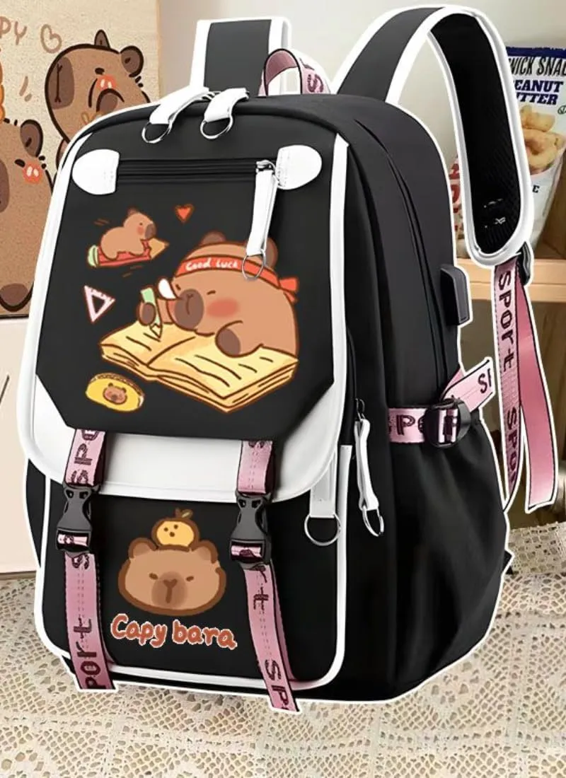 Capybara Print Backpack Gift for Women Polyester Bag Print Travel Bags Stylish Laptop Large Capacity Canvas Bag (Style B)