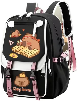Capybara Print Backpack Gift for Women Polyester Bag Print Travel Bags Stylish Laptop Large Capacity Canvas Bag (Style B)