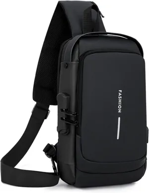 Carbon Fiber Streamline Anti-theft Sling Bag - 2025 New USB Charging Sport Sling, Waterproof Shoulder Backpack (Black)