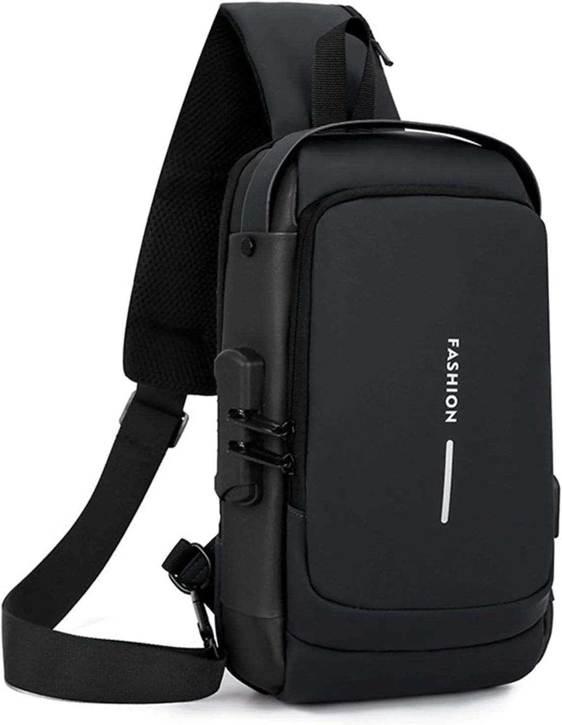 Carbon Fiber Streamline Anti-theft Sling Bag - 2025 New USB Charging Sport Sling, Waterproof Shoulder Backpack (Black)