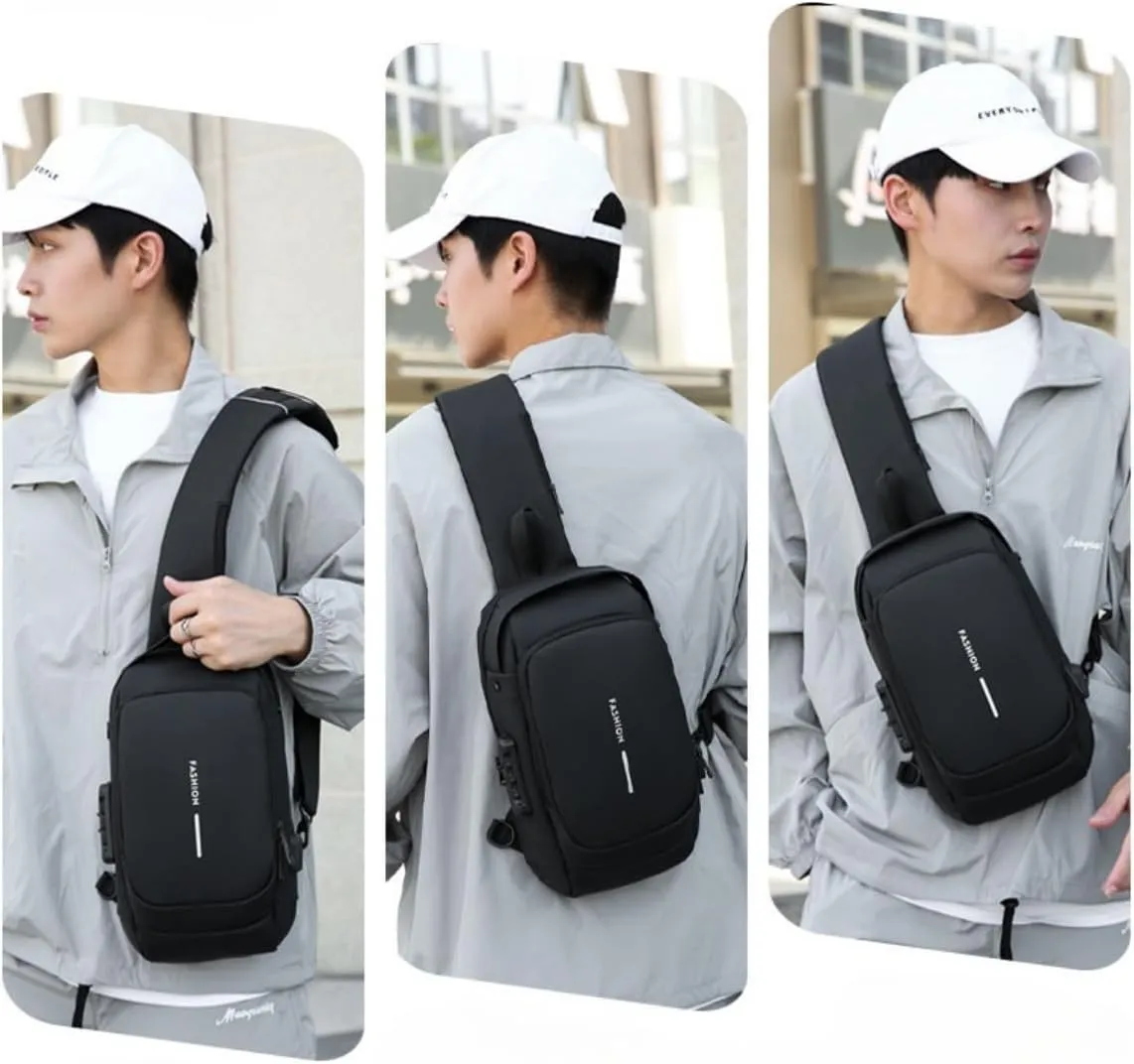 Carbon Fiber Streamline Anti-theft Sling Bag - 2025 New USB Charging Sport Sling, Waterproof Shoulder Backpack (Gray)