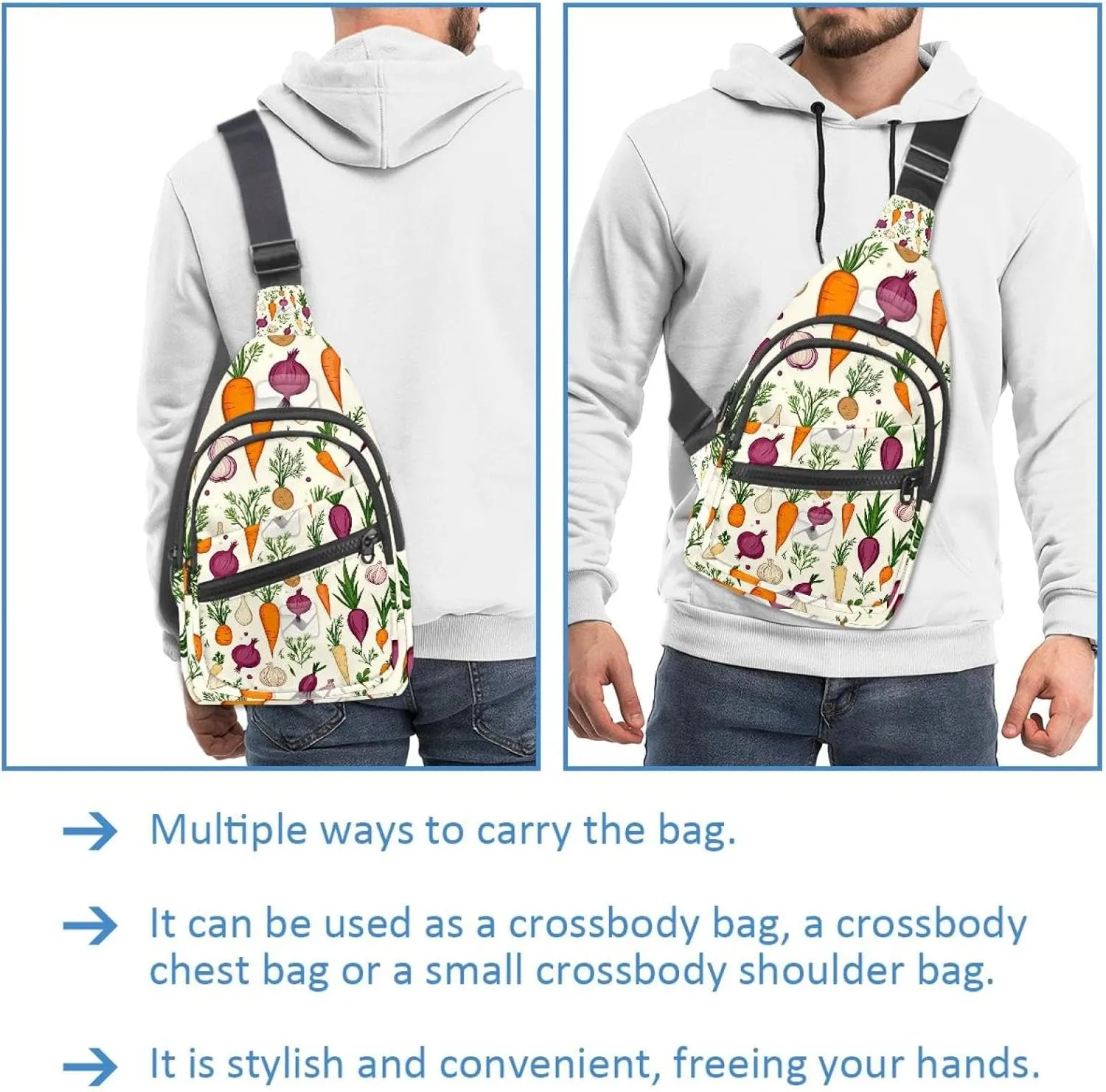 Carrots beets potatoes onions garlic (2) Sling Bag for Women Men Backpack Fanny Pack Crossbody Chest Travel Shoulder Belt Bags Purse Handbag
