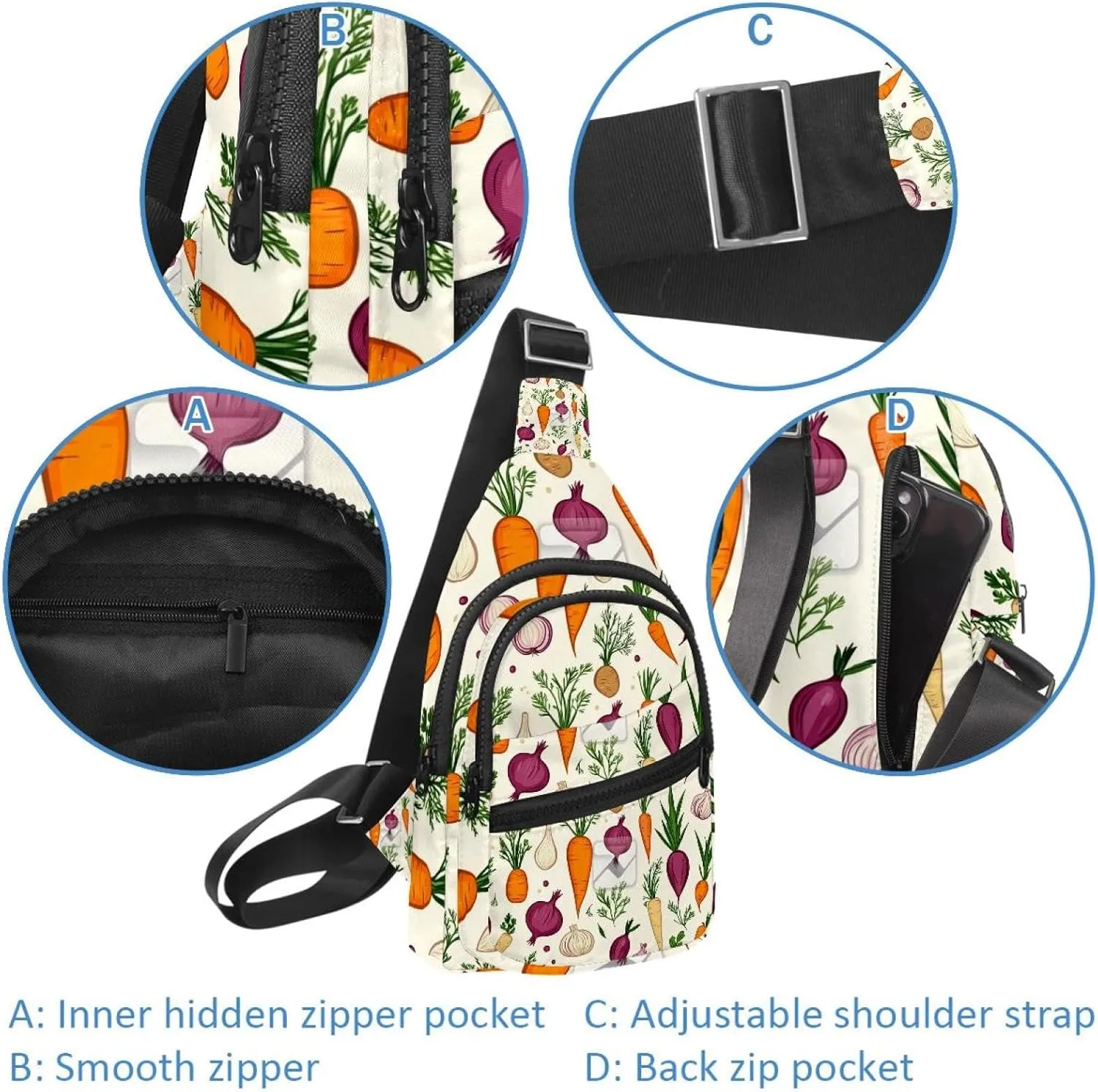 Carrots beets potatoes onions garlic (2) Sling Bag for Women Men Backpack Fanny Pack Crossbody Chest Travel Shoulder Belt Bags Purse Handbag