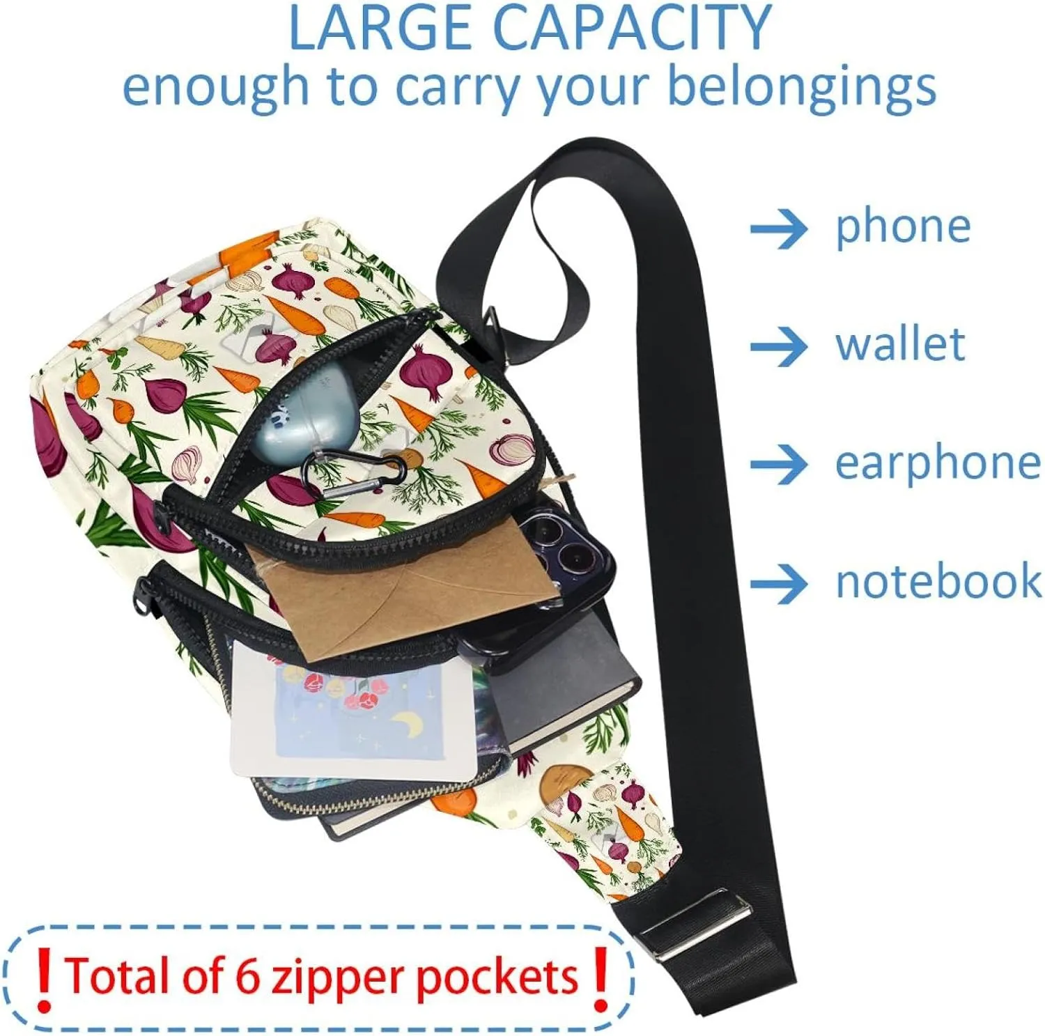 Carrots beets potatoes onions garlic (2) Sling Bag for Women Men Backpack Fanny Pack Crossbody Chest Travel Shoulder Belt Bags Purse Handbag