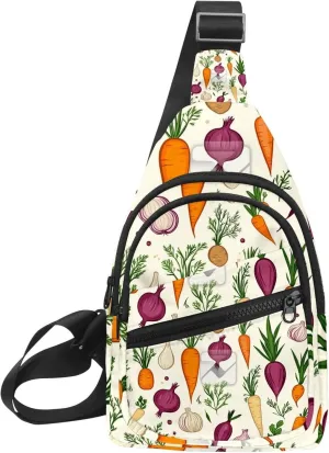 Carrots beets potatoes onions garlic (2) Sling Bag for Women Men Backpack Fanny Pack Crossbody Chest Travel Shoulder Belt Bags Purse Handbag