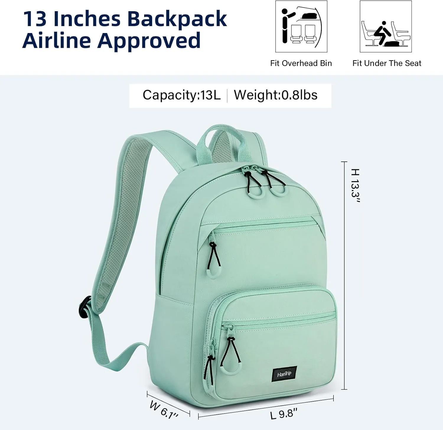 Carry On Travel Backpack For Men Women, 13 Inch Small Mini Work Bag Personal Item Backpacks, Camping Back Pack Lightweight Hiking Daypack For Office Nurse Commuter (Cyan)