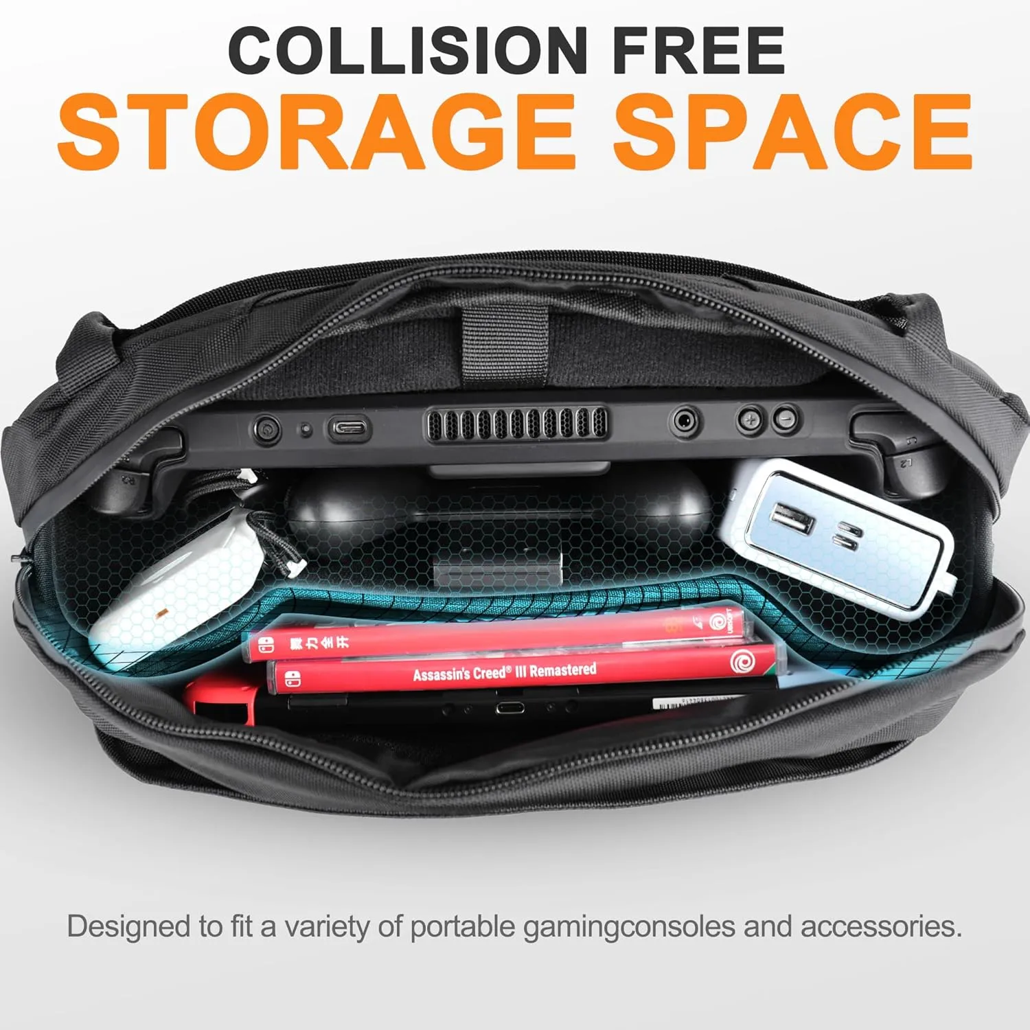 Carrying Case for Steam Deck/Steam Deck OLED/ASUS ROG Ally X, Protective Shoulder Bag for Consoles & Accessories, Storage Sling Bag for Daily Use and Travel