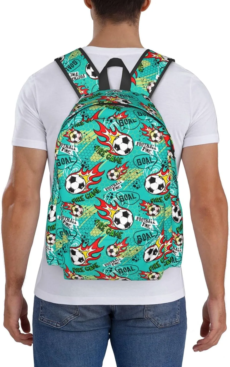 Carton Football Time Fire Goal Game Laptop Backpack Shoulder Bag Laptop Pack Travel Backpacks Commuter Back Pack Casual Daypack Bags With Side Pockets
