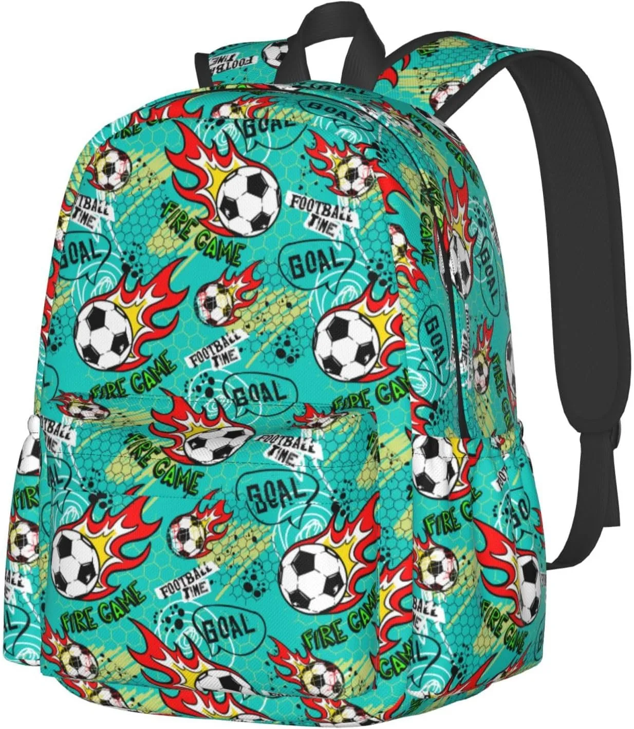 Carton Football Time Fire Goal Game Laptop Backpack Shoulder Bag Laptop Pack Travel Backpacks Commuter Back Pack Casual Daypack Bags With Side Pockets