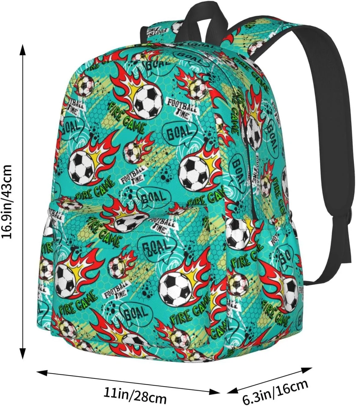 Carton Football Time Fire Goal Game Laptop Backpack Shoulder Bag Laptop Pack Travel Backpacks Commuter Back Pack Casual Daypack Bags With Side Pockets