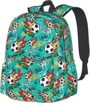 Carton Football Time Fire Goal Game Laptop Backpack Shoulder Bag Laptop Pack Travel Backpacks Commuter Back Pack Casual Daypack Bags With Side Pockets
