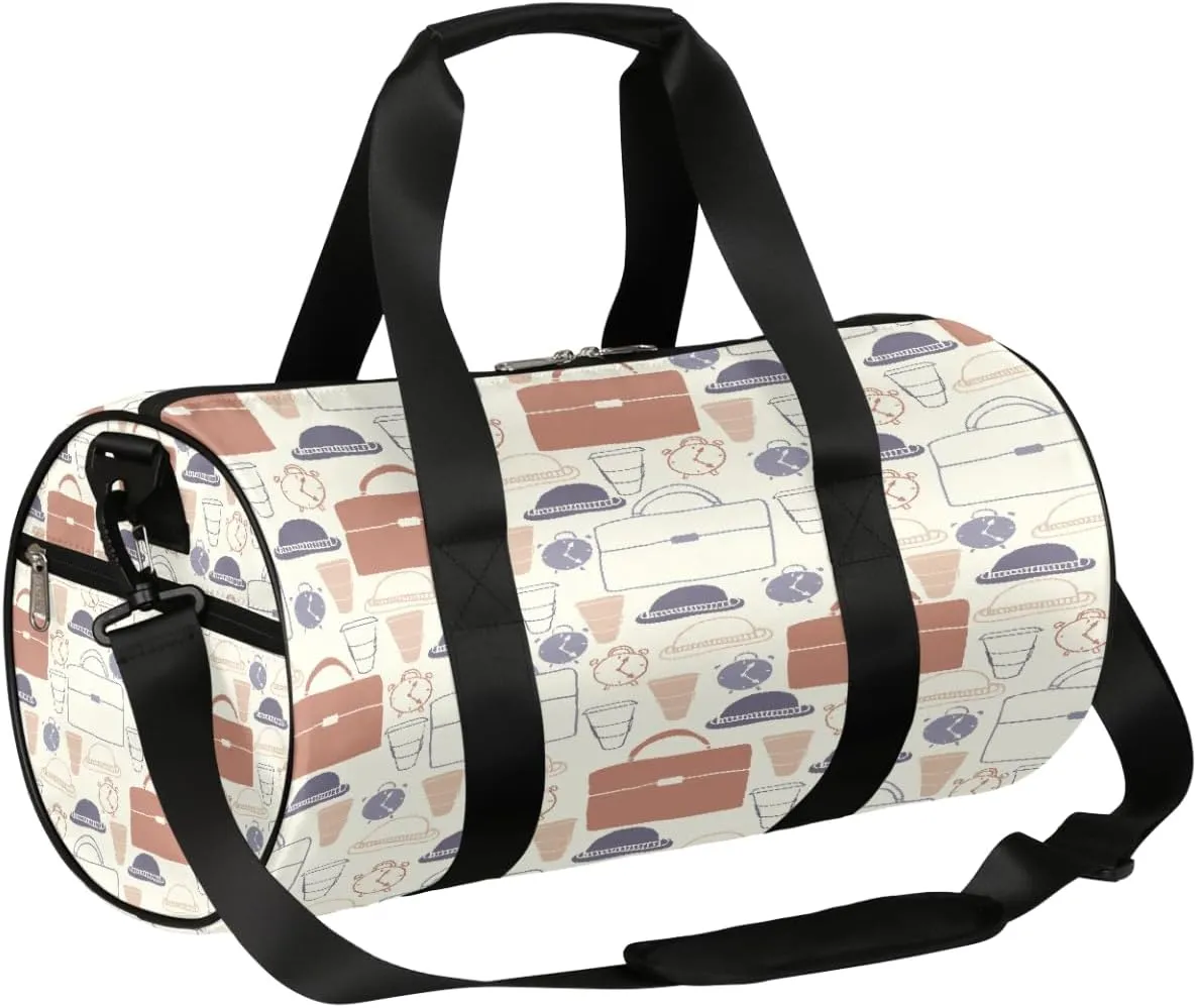 Cartoon Bag Sports Gym Bag Duffel Bags Workout Lightweight Shoulder Weekender Bag Travel Duffel Bag for Men Women(Alarm Clock Pattern)