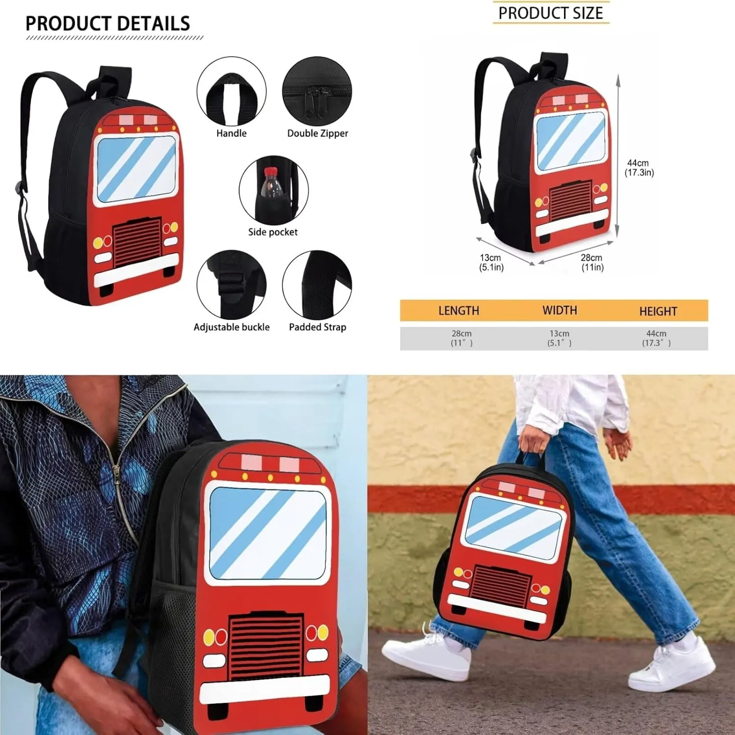 Cartoon Car Girls Backpack for School Boys School Bag with Adjustable Shoulder Strap Fashion Backpack and Lunch Box Pencil Case Set 3 In 1 School Bookbags for Kids 3-5 Primary School
