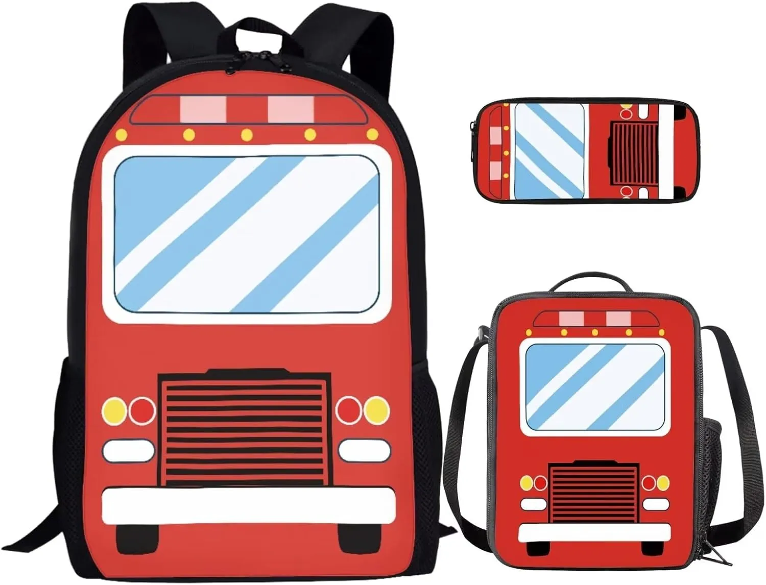 Cartoon Car Girls Backpack for School Boys School Bag with Adjustable Shoulder Strap Fashion Backpack and Lunch Box Pencil Case Set 3 In 1 School Bookbags for Kids 3-5 Primary School