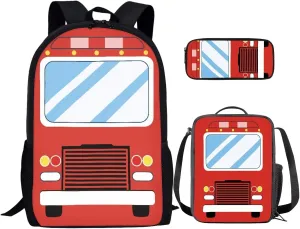 Cartoon Car Girls Backpack for School Boys School Bag with Adjustable Shoulder Strap Fashion Backpack and Lunch Box Pencil Case Set 3 In 1 School Bookbags for Kids 3-5 Primary School