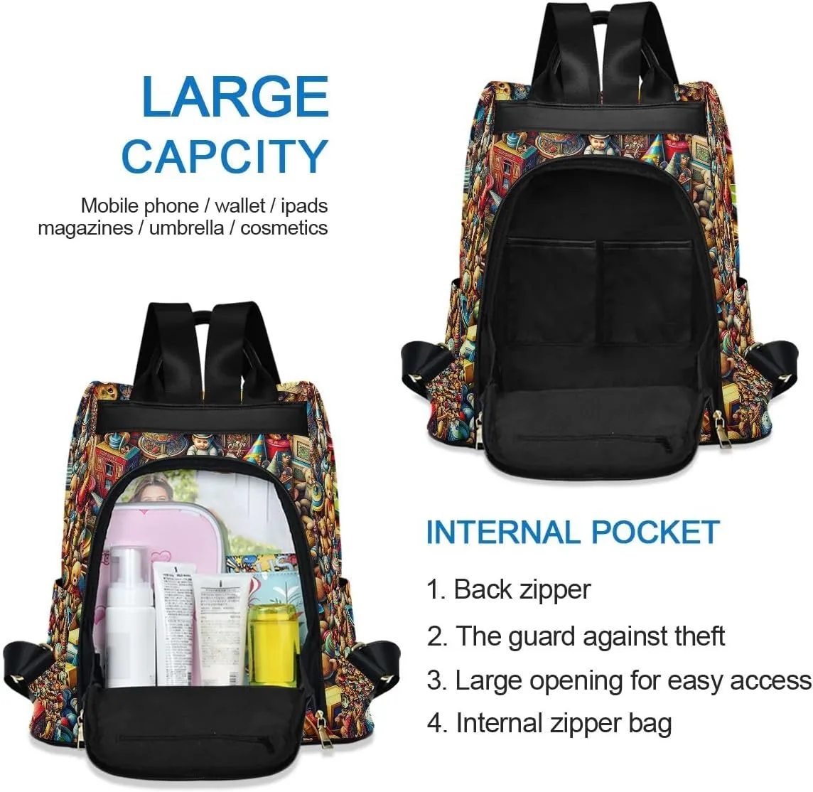 Cartoon Playground Women's Backpack Purse Anti Theft Casual Fashion Bag with Pompom