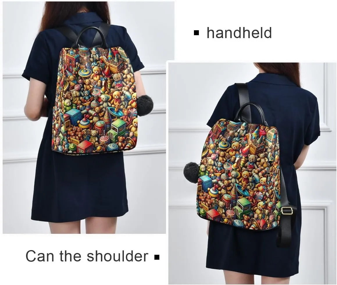 Cartoon Playground Women's Backpack Purse Anti Theft Casual Fashion Bag with Pompom