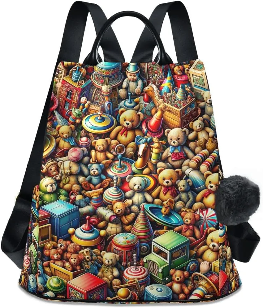 Cartoon Playground Women's Backpack Purse Anti Theft Casual Fashion Bag with Pompom