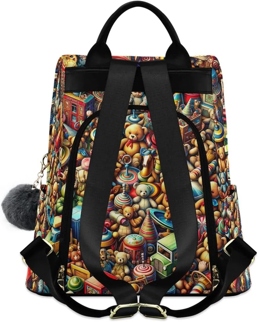 Cartoon Playground Women's Backpack Purse Anti Theft Casual Fashion Bag with Pompom