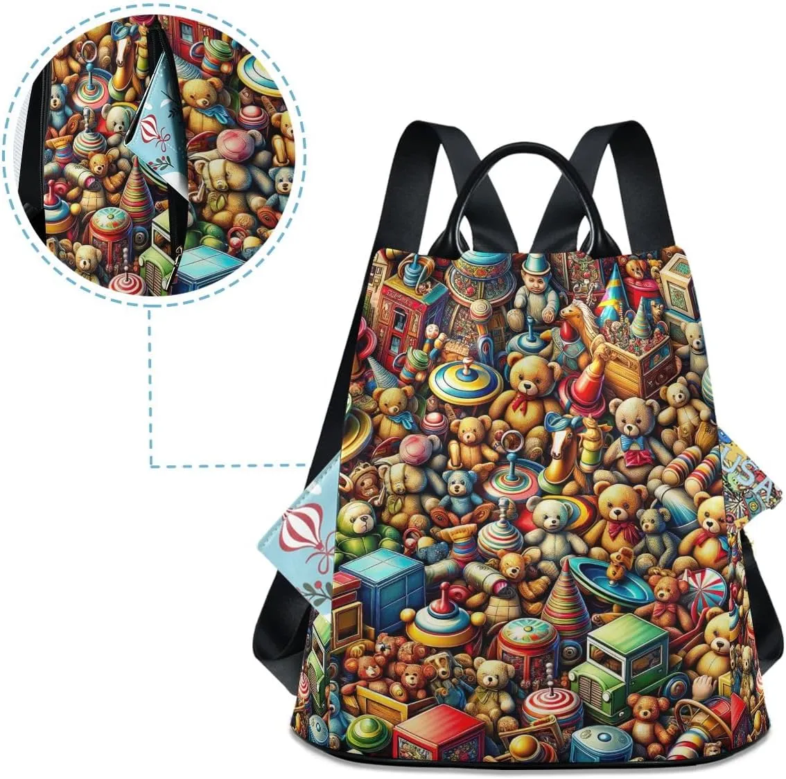 Cartoon Playground Women's Backpack Purse Anti Theft Casual Fashion Bag with Pompom