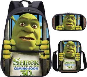 Cartoon Shrek 3 in 1 Backpack Set-Waterproof Bookbag Shoulder Bag Mini Case Casual Daypack for Travel