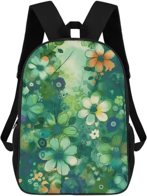 Casual Backpack for Men Women Waterproof Lightweight Daypack Travel Laptop Bag Abstract Seasonal Green Floral