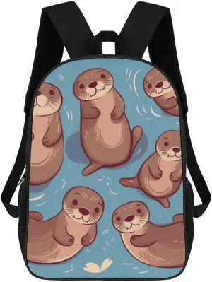 Casual Backpack for Men Women Waterproof Lightweight Daypack Travel Laptop Bag Animal Cute Brown Otters