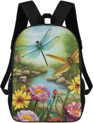 Casual Backpack for Men Women Waterproof Lightweight Daypack Travel Laptop Bag Dragonfly Garden Spring