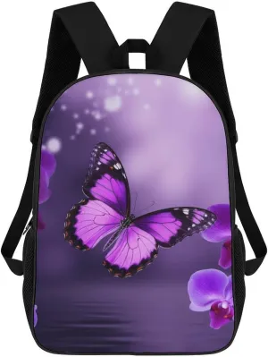 Casual Backpack for Men Women Waterproof Lightweight Daypack Travel Laptop Bag Purple Butterfly