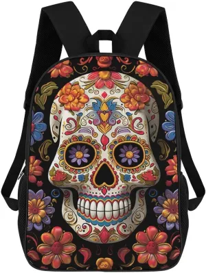 Casual Backpack for Men Women Waterproof Lightweight Daypack Travel Laptop Bag Sugar Skulls